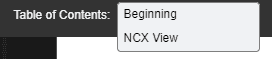 Screenshot of the options available in the table of contents dropdown in the online previewer.