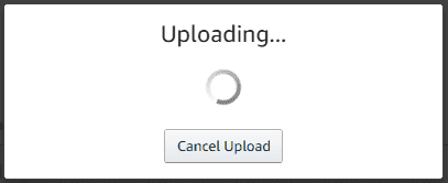 Screenshot of the upload in progress window when a .kpf file is uploaded to Kindle Direct Publishing.