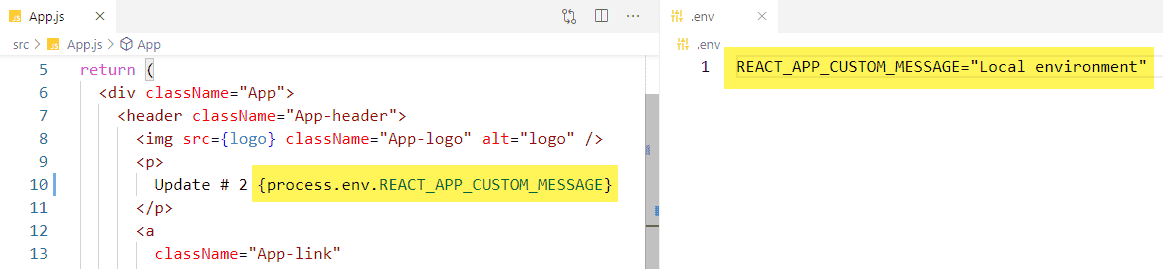 A screenshot of the code changes made to add an environment variable.