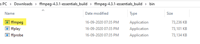 Validating that FFmpeg exists in the bin folder.