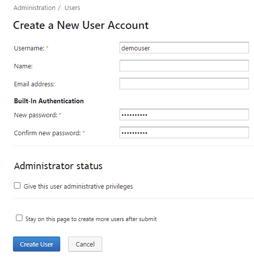 Screenshot showing how to create a new user in TeamCity.