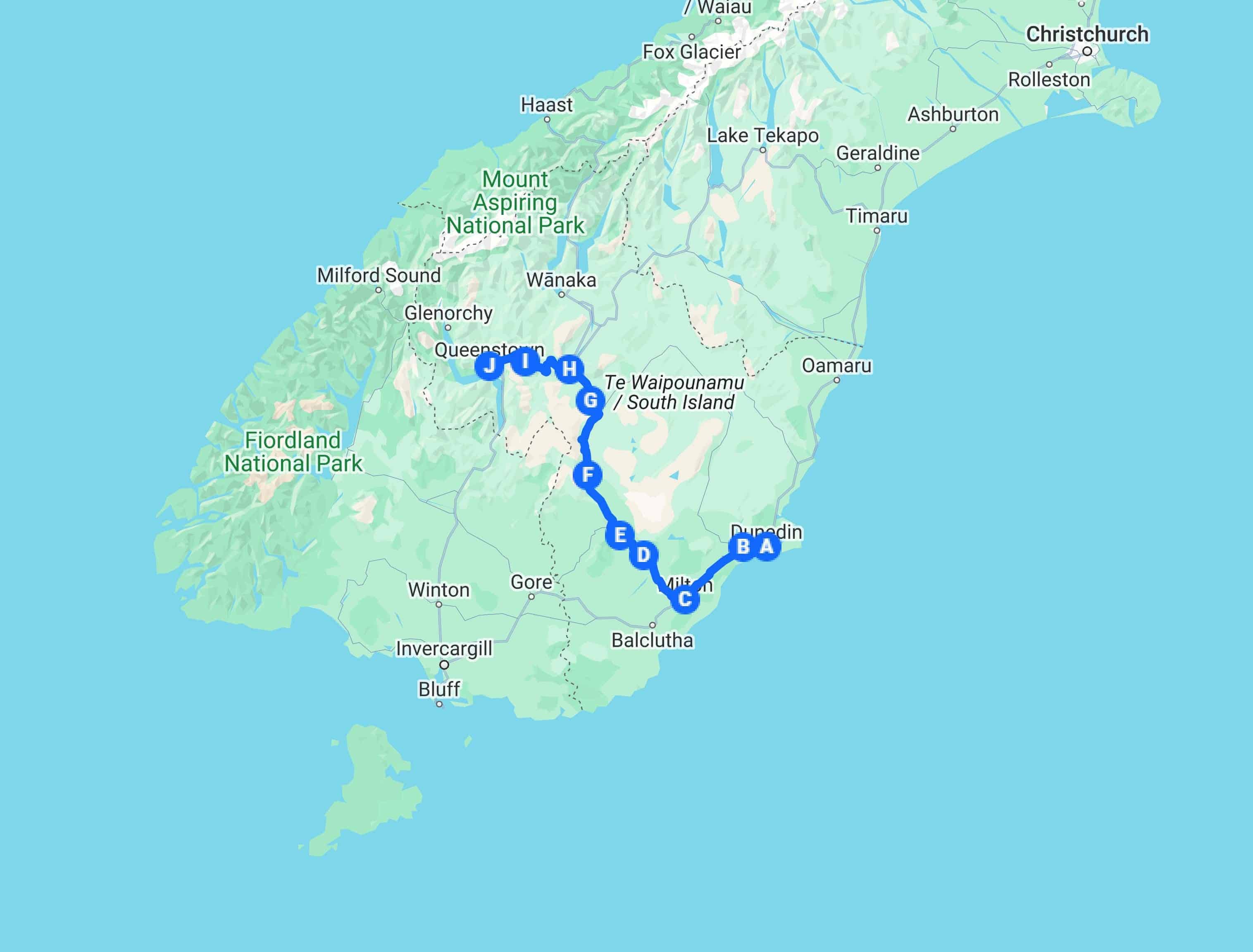 Google map of South Island New Zealand