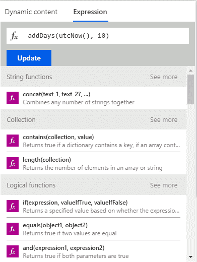 Image showing how to add an Expression in Microsoft Power Automate