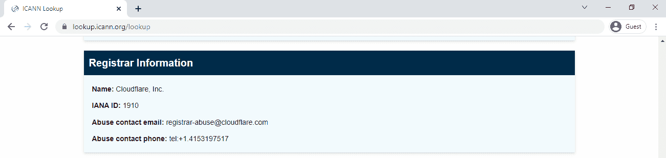 Image of the ICANN lookup tool