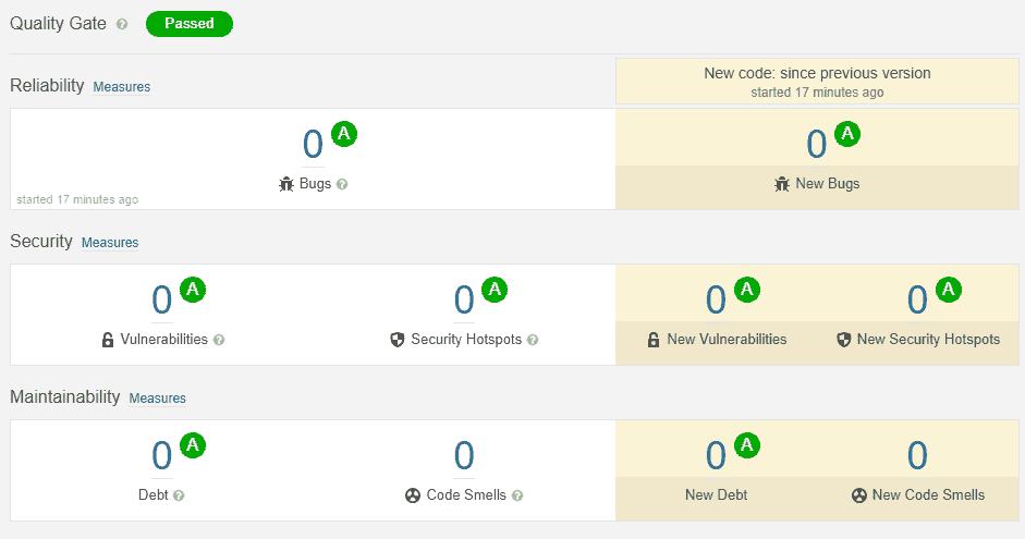 Screenshot of SonarCloud's overview tab.