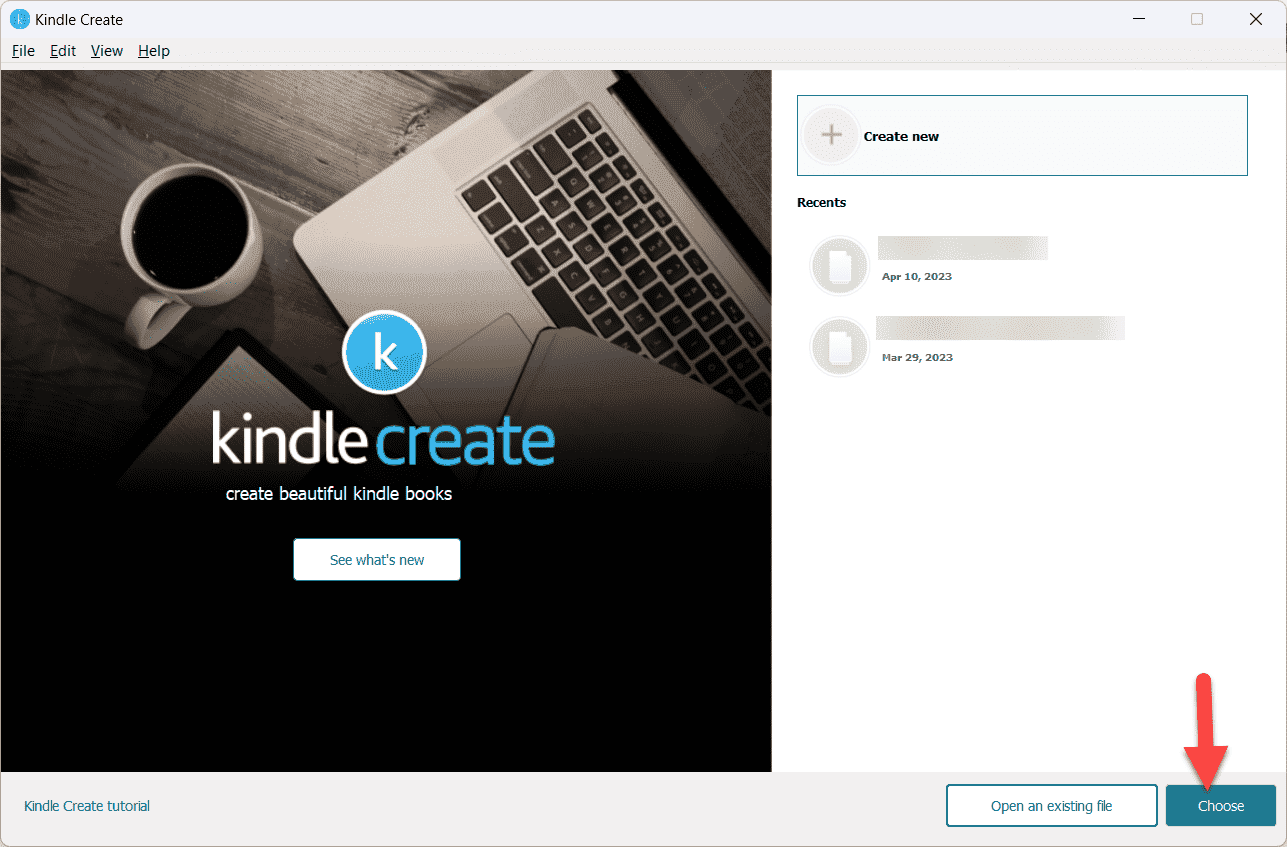 A screenshot of how to import a Microsoft Word file into Kindle Create