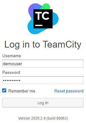 Screenshot showing TeamCity's login page.