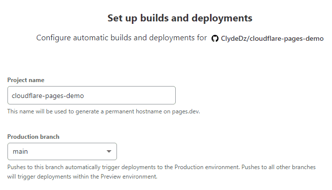 An images showing the project configuration in Cloudflare Pages.