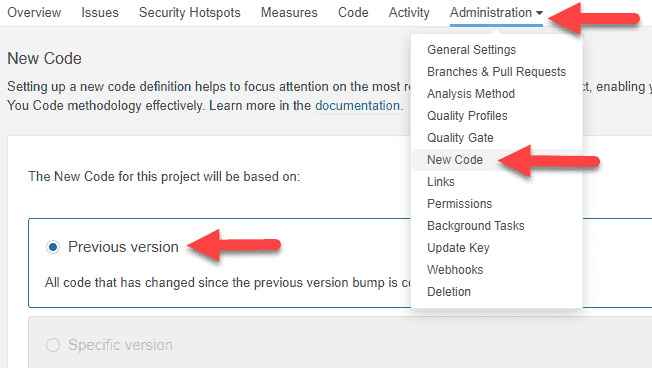 Image showing the steps to set new code definition in SonarCloud.