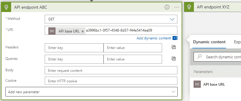 Image showing how to use a parameter in a step in the Logic App.