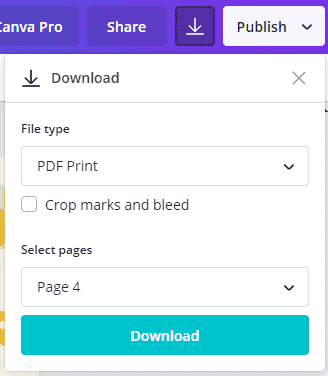 PDF download options in Canva.