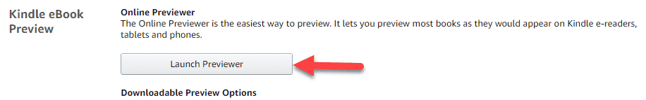 Screenshot showing how to launch the online previewer in Kindle Direct Publishing.
