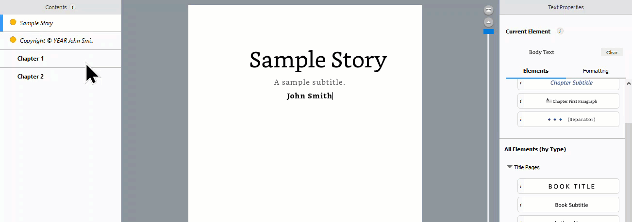 GIF showing how to apply a style to a selected text in Kindle Create.