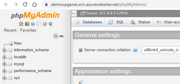 Image of phpMyAdmin portal