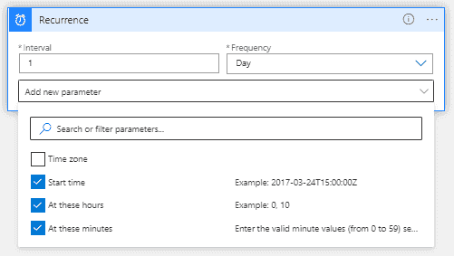 Image showing how to configure the trigger for this Logic App.