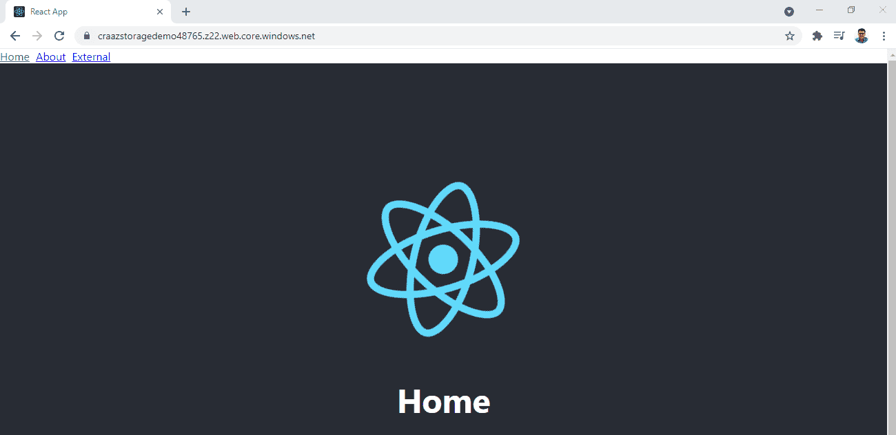 Screenshot showing the static site up and running.
