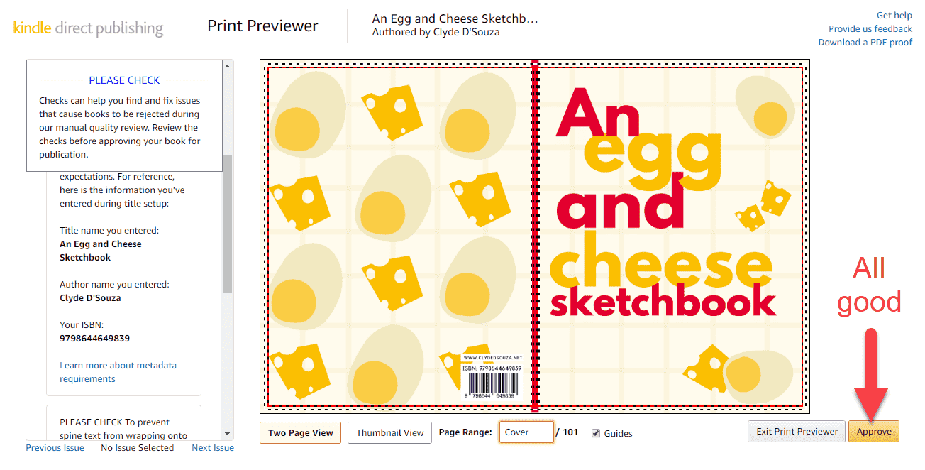 Image showing how to approve the print preview in KDP.