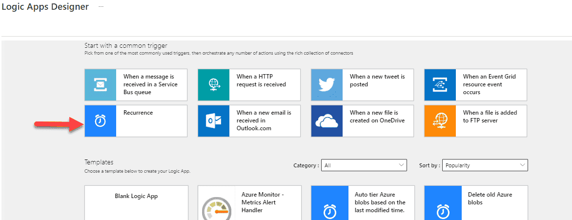 Image showing what trigger to select for this Logic App.