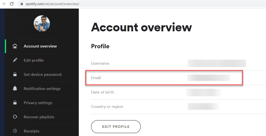 Image of Spotify's account overview page.