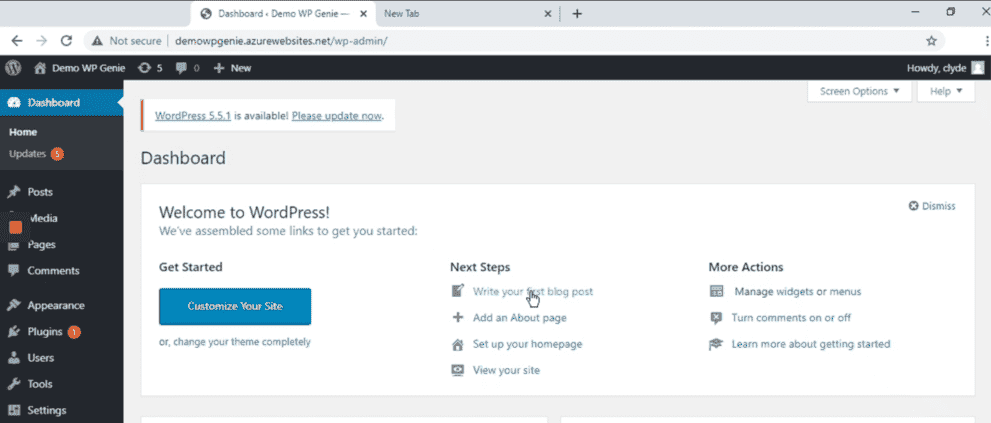 Image of WordPress dashboard