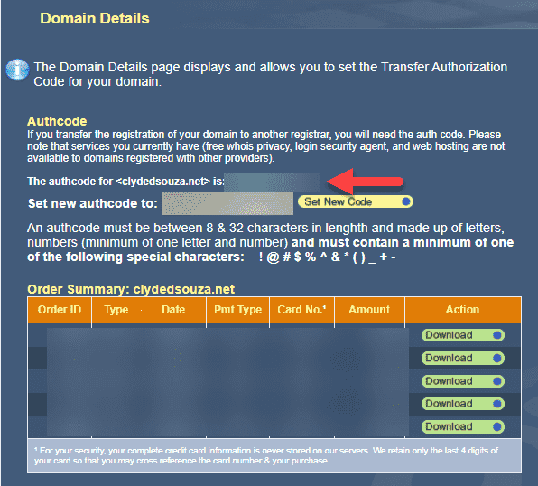 Image of the domain details screen in Register4Less