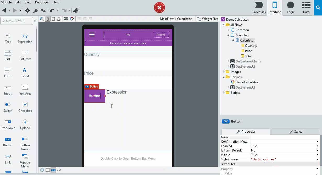 GIF showing the new client action process in OutSystems.