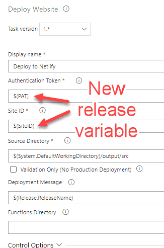 Image of the Deploy Website task from the Netlify Azure DevOps extension.