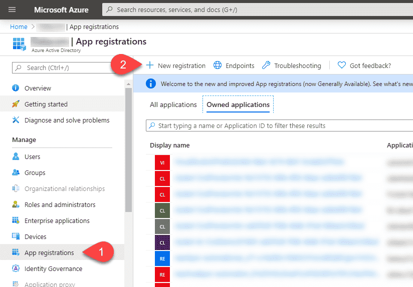 Image showing steps to register a new app in Azure