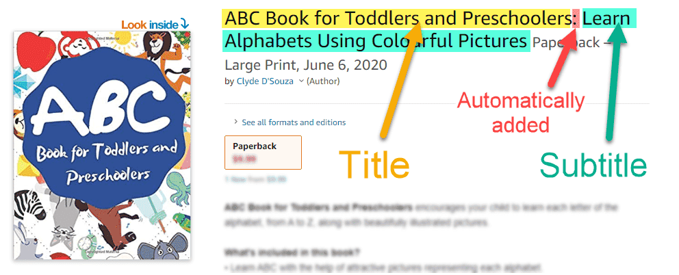 Image showing the format of title and subtitle on a book page.
