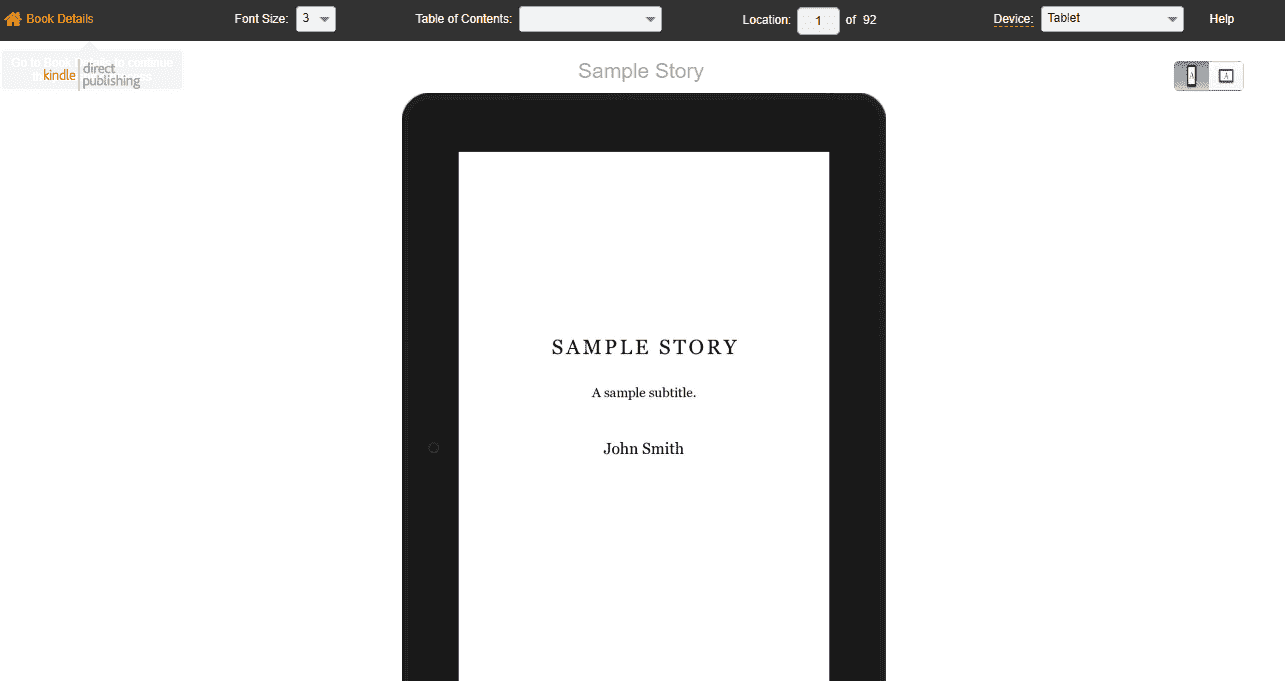 Screenshot of the online previewer in Kindle Direct Publishing.