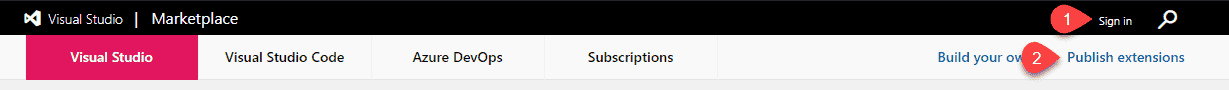Image showing VS Marketplace sign up steps.