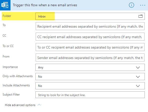 Image showing the configuration options for a new email trigger