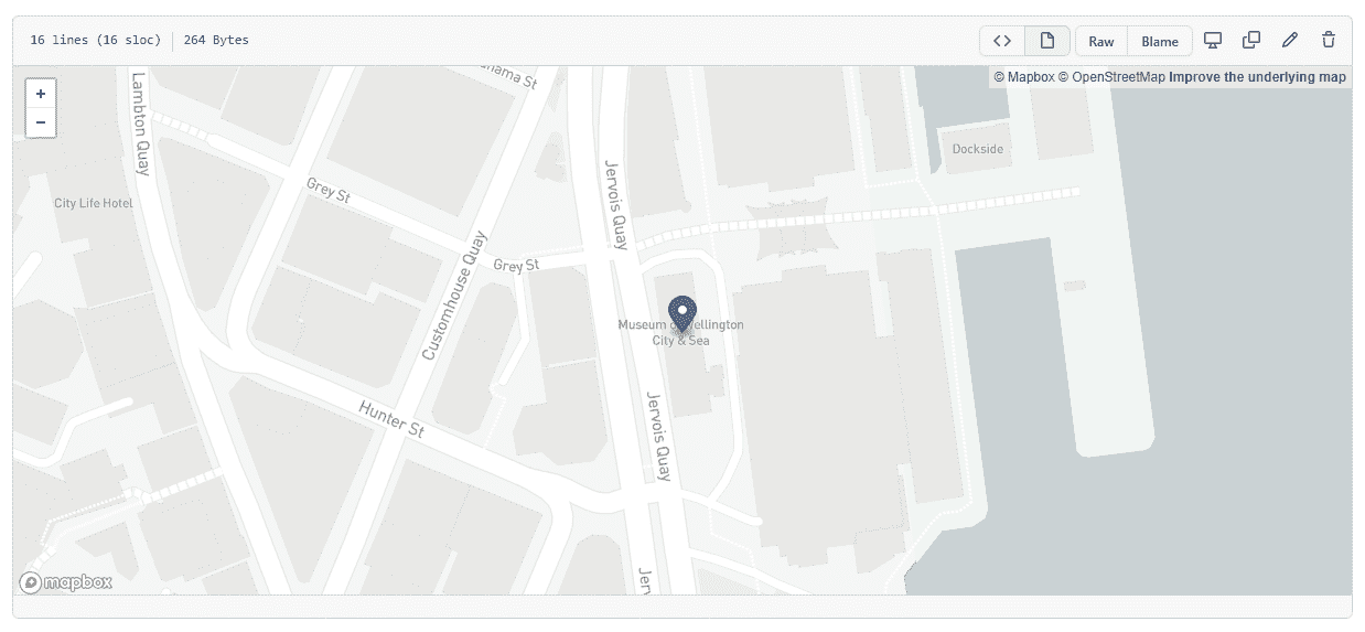 An image of a marker on a GeoJSON rendered map.