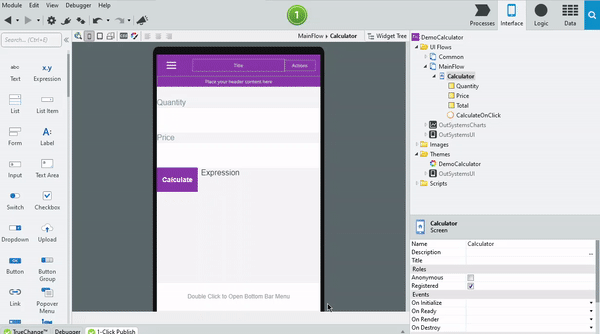 GIF showing the use of a formula in a client action in OutSystems.