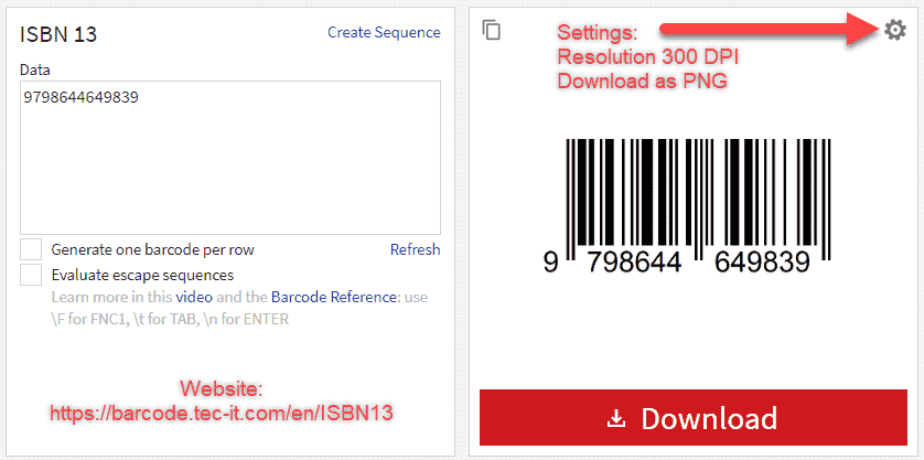 Image showing how to generate a barcode for your ISBN for free.