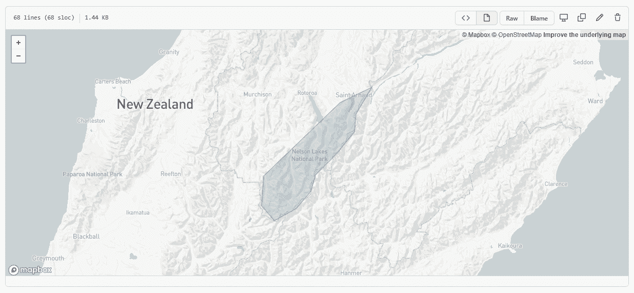 An image of an polygon rendered on a GeoJSON rendered map.