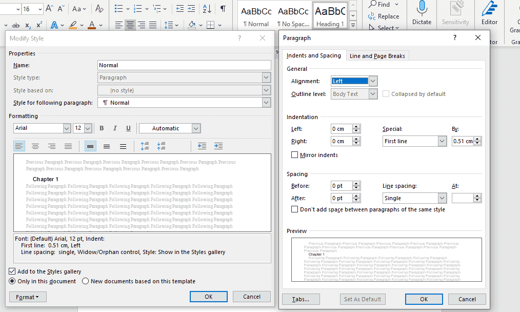Screenshot showing what to modify to format the manuscript body.