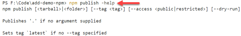 Screenshot showing how to get help for a command in npm.