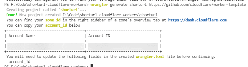 Screenshot showing the console output of the entered wrangler commands.