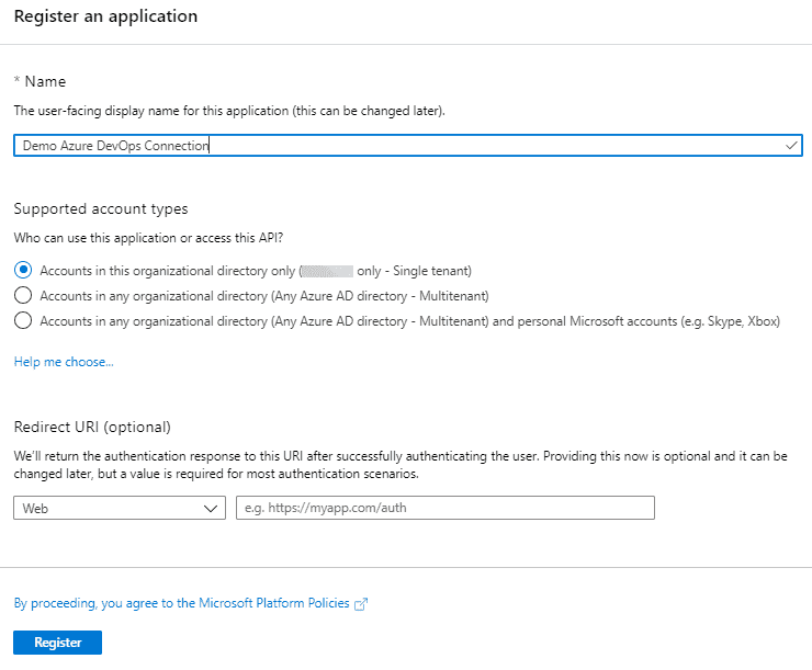 Image showing steps to register an app in Azure