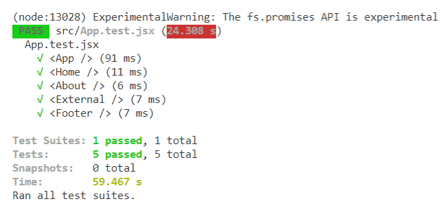 Screenshot of all unit tests passing