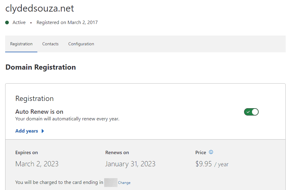 Image of the domain details in Cloudflare