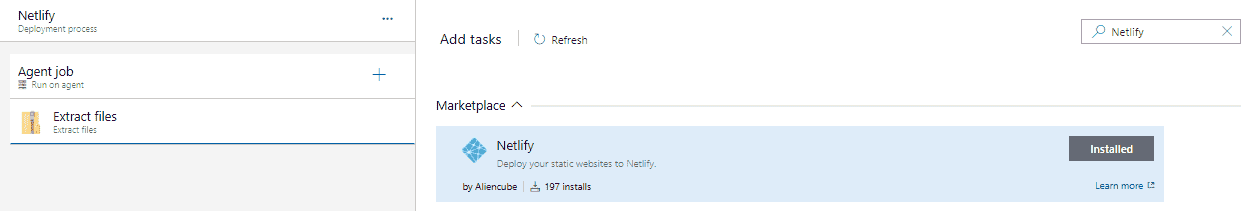 Image showing how to add Netlify task into the release pipeline.