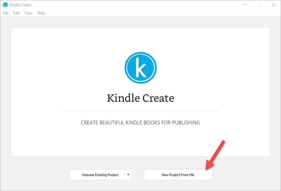 Screenshot of the first step when creating a new project in Kindle Create.