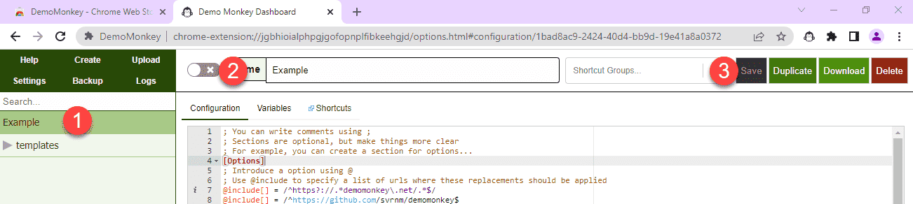 Image showing how to update the default script.