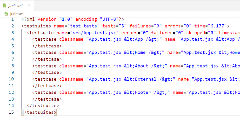 Screenshot of what a junit.xml file looks like