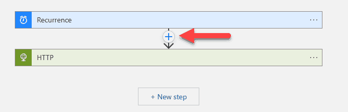 Image showing how to add another step in our Logic App.
