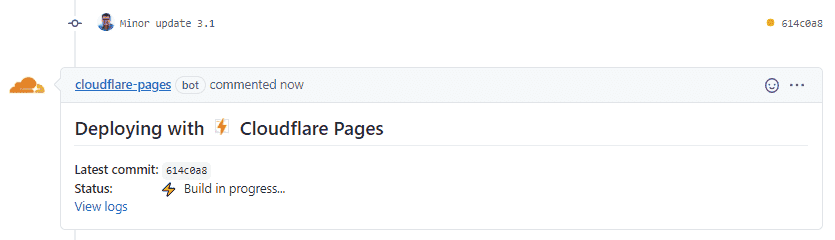 An image showing the Cloudflare Pages comment in the pull request.