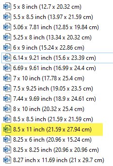 Image showing the different manuscript formats available via KDP.