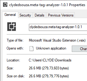 Image showing the size of the original VSIX package.